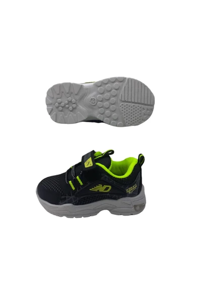 N.DROPS Erkek Çocuk Siyah-Fosfor Yeşili Işıklı Ortopedik Taban Günlük Spor Ayakkabı - Resim 3