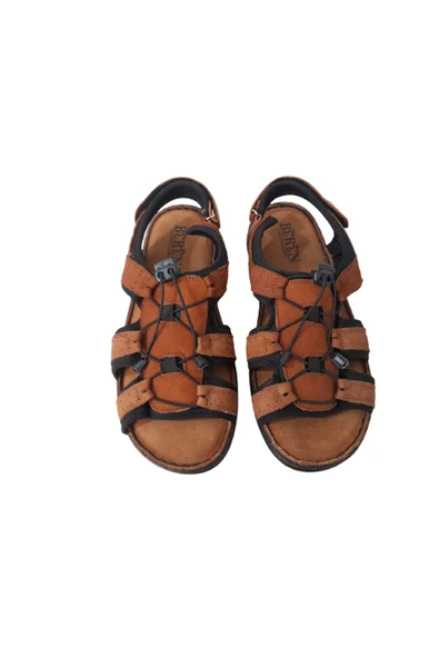 Erkek Taba Hakiki Deri Günlük Spor Şık Sandalet - 5