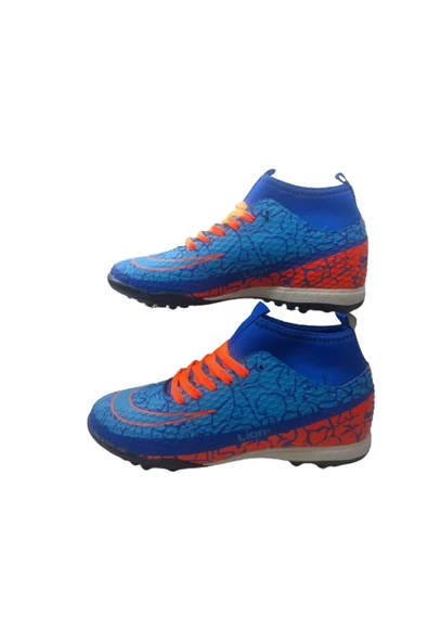 Freelion Erkek Mavi-Turuncu Çoraplı Halı Saha Futbol Ayakkabı - 6
