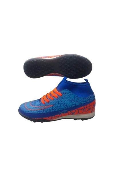 Freelion Erkek Mavi-Turuncu Çoraplı Halı Saha Futbol Ayakkabı - 4
