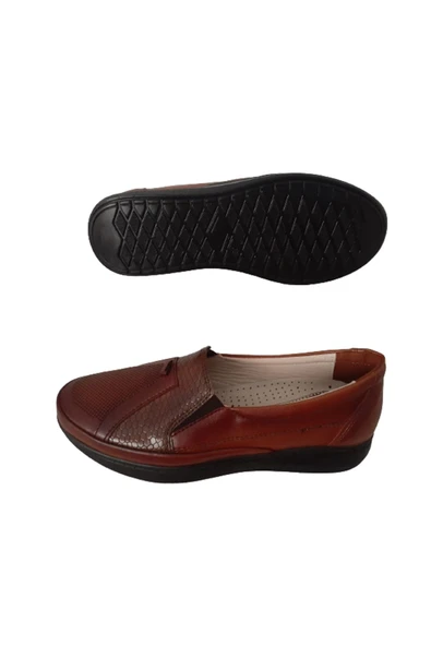 Kadın Taba Ortopedik Hakki Deri Konfor Rahat Ultra Hafif Poli Taban Ayakkabı Babet - Resim 3