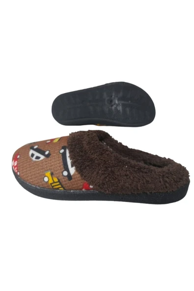 Erkek Çocuk Kahverengi Araba Figürlü Ev İçi Terlik gzrtr2030 - Resim 3
