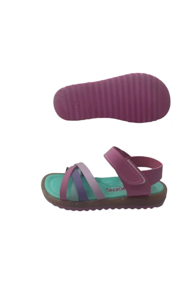 Kız Çocuk Cırtlı Su Yeşili Fuşya Günlük Şık Sandalet - 5