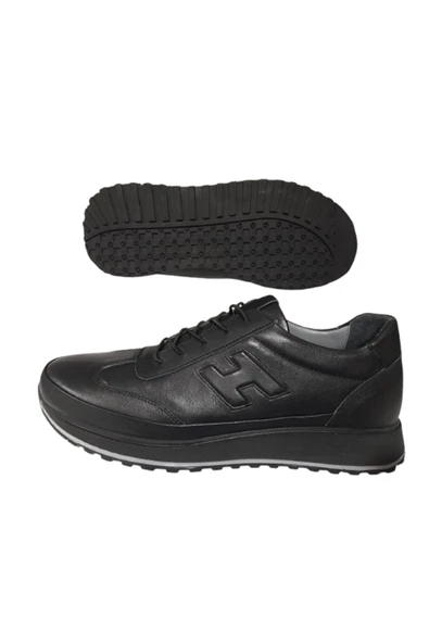 Erkek Siyah-Lastikli Hakiki Deri Ortopedik Taban Günlük Şık Ayakkabı - 2