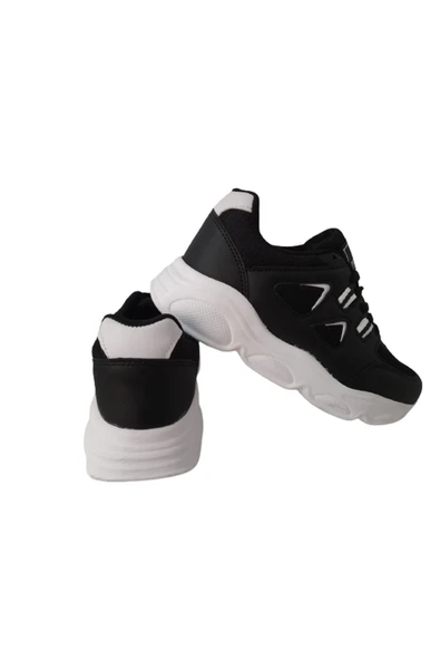 Siyah-beyaz-figürlü Bağcıklı Kadın Günlük Şık Spor Ayakkabı - Resim 5