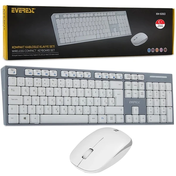 EVEREST KM-6063 BEYAZ/GRİ KABLOSUZ Q MULTIMEDYA KLAVYE+MOUSE SET (4172)