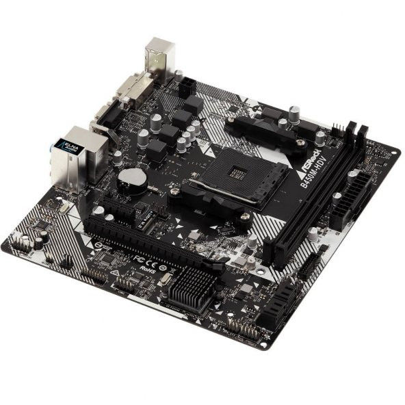 Asrock B450M-HDV R4.0 Socket AM4 DDR4 3200MHz+ (OC) Ultra M.2 USB 3.1 Gen1 HDMI DVI VGA mATX Anakart - 1