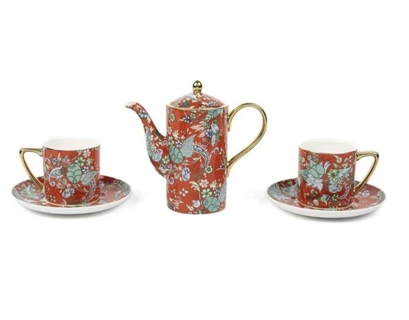 Mikasa Moor Garden Kırmızı 2li Duble Kahve Seti ve Demlik 200CC  P362.378851