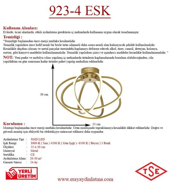 Eray Aydınlatma 923-4 4Lü Eskitme Led Avize - 3