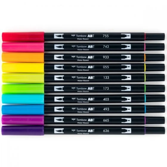 Tombow ABT Dual Brush Pen Grafik Kalemi 10'lu Set - Bright (Parlak Renkler) - Resim 4