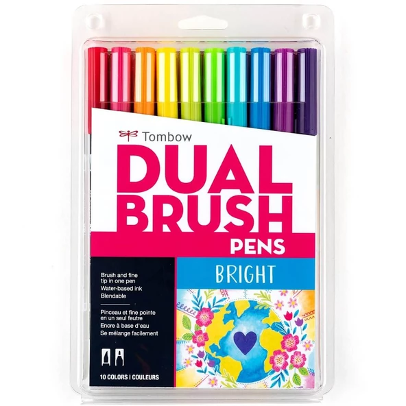 Tombow ABT Dual Brush Pen Grafik Kalemi 10'lu Set - Bright (Parlak Renkler)