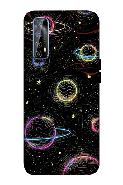 Oppo Realme 7 Kılıf Baskılı Gezegen Desenli Silikon+Ekran Koruyucu+Kablo Kryc- 8842