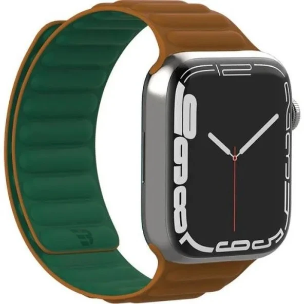 Baykron Silikon Manyetik Kordon Apple Watch İçin Uyumlu 42/44/45mm Kayış Yeşil/Kahverengi - 2