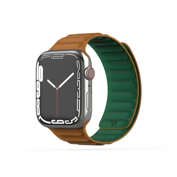 Baykron Silikon Manyetik Kordon Apple Watch İçin Uyumlu 42/44/45mm Kayış Yeşil/Kahverengi