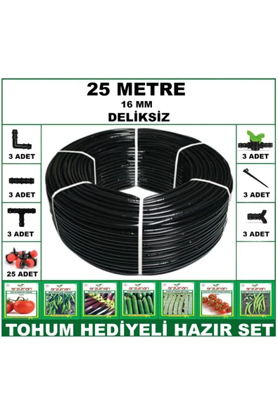 ŞAKİR HIRDAVAT  25 METRE Deliksiz Damla Sulama Hortumu 3’LÜ FULL SET-TOHUM HEDİYE