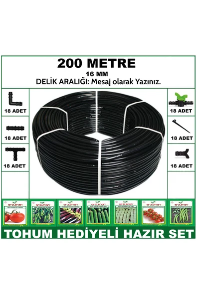 ŞAKİR HIRDAVAT  200 METRE Delikli Damla Sulama Hortumu 18’LÜ HAZIR SET-TOHUM HEDİYE