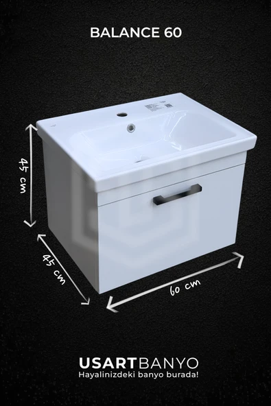 Balance 60 cm Beyaz Banyo Dolabı, Damla Beyaz Led Ayna 80x56 cm - 4