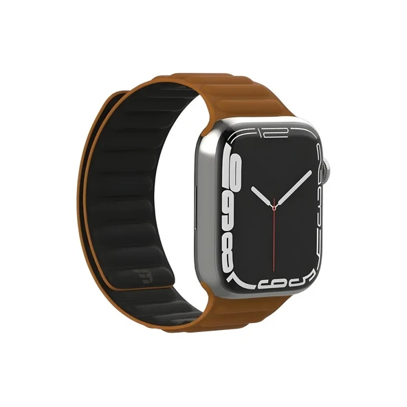 Baykron Silikon Manyetik Kordon Apple Watch İçin Uyumlu 42/44/45mm Kayış Siyah/Kahverengi