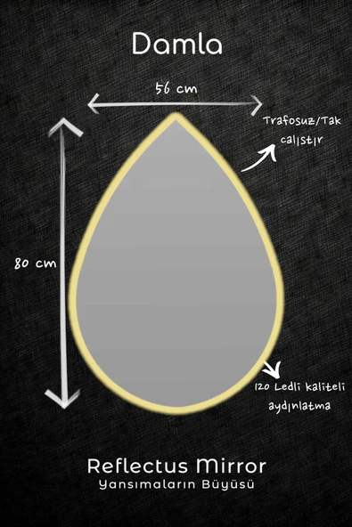 Balance 60 cm Beyaz Banyo Dolabı, Damla Günışığı Led Ayna 80x56 cm - 3