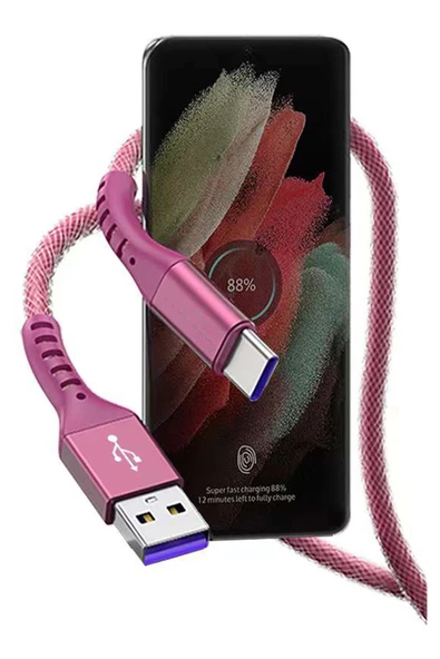 Huawei Nova Y60 Y61 Y62 Y70 Y71 Type-C Hızlı Şarj Kablosu 5A Pembe