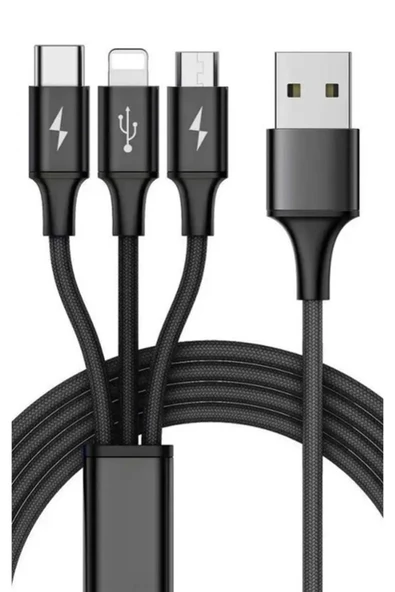 3in1 Şarj Kablosu ( Micro USB 3.4A)-(Type C 66W)-( Lightning 3.4A) 1.2 Metre (Zpx)-CL99