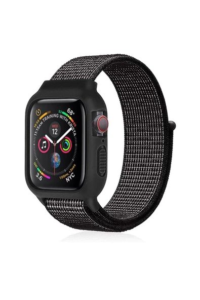 Apple Watch 41 mm Hasırlı Cırtcırtlı Kasalı Kordon 2/3/4/5/6/7/8 Azn-Kasalı ürün görseli 1