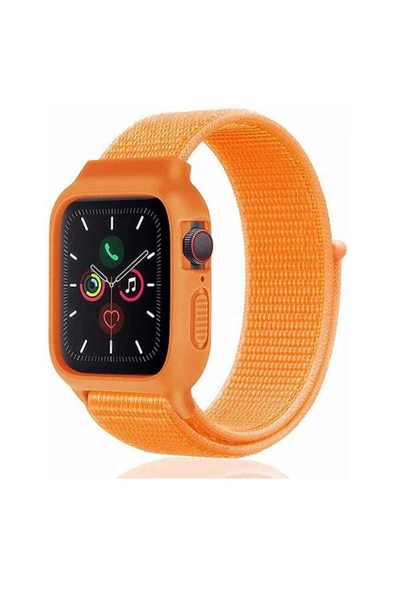 Apple Watch 38 mm  Uyumlu Hasırlı Cırtcırtlı Kasalı Kordon 2/3/4/5/6/7/8 Azn-Kasalı