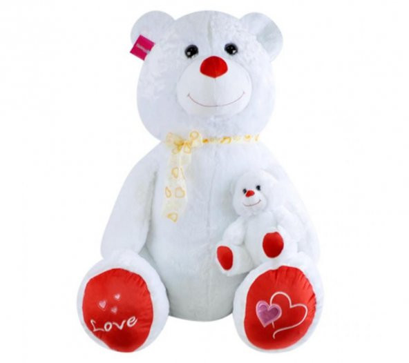 Gülen Yavrulu Ayı 95 cm Pelüş Ayı Sevgiliye Hediye - 2