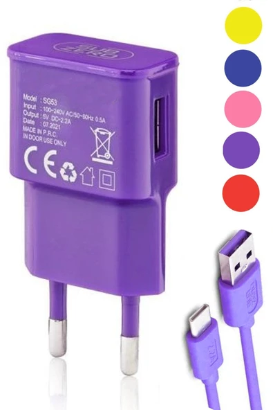 Xiaomi Redmi Note 8 Pro Uyumlu Şarj Aleti Type C Şarj 2.2a -- Sbzr-mor