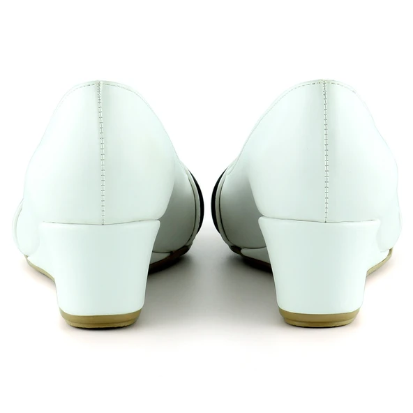 Erkan Saçmacı Colel Beyaz Metal Detaylı Yuvarlak Burun Dolgu Topuklu Günlük Ayakkabı - 4