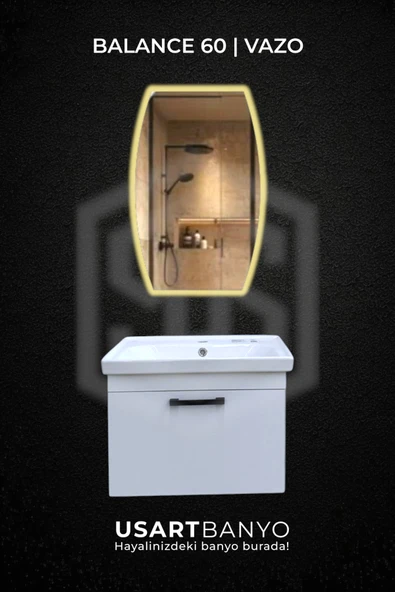 Balance 60 cm Banyo Dolabı + Reflectus Vazo Günışığı Led Ayna 80x50 cm