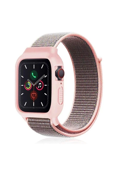 Watch 41 mm Uyumlu Hasırlı Cırtcırtlı Kasalı Kordon 2/3/4/5/6/7/8 Azn-Kasalı