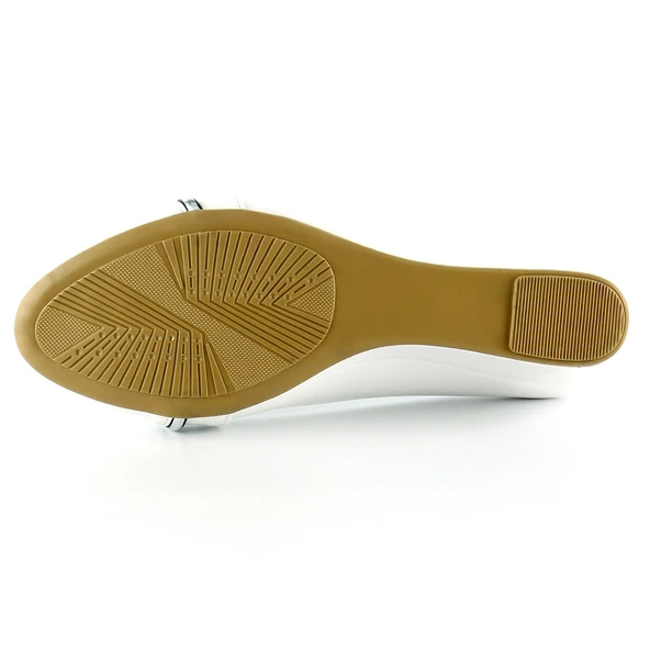 Erkan Saçmacı Colel Beyaz Metal Detaylı Yuvarlak Burun Dolgu Topuklu Günlük Ayakkabı - 5