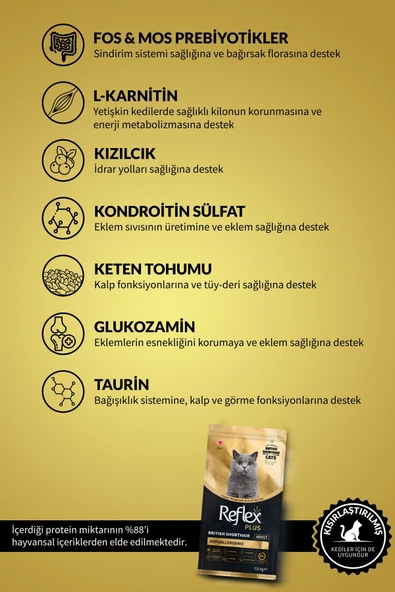 Reflex Plus British Shorthair Yetişkin Kedi Maması 1.5 Kg - 3
