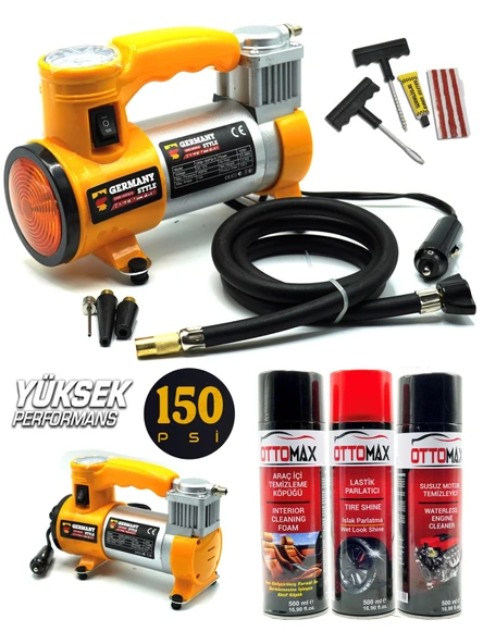 Germany Style 12 V Araba Oto Araç Lastik Şişirme Pompası 150 Psi Metal Gövde  Kompresör Lastik Tami - 2