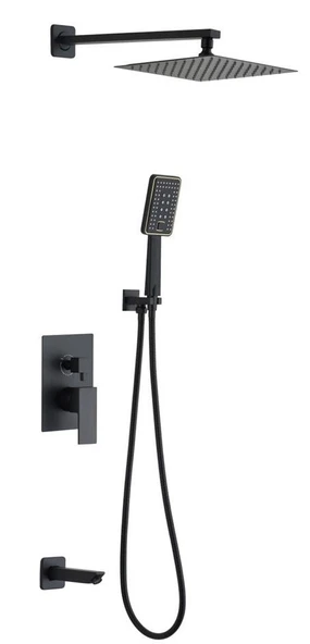 T-MAY Sart-Ç Ankastre Gömme Banyo Bataryası Duş Seti Mat Siyah Renkli Tüm Parçalar Dahil 25x25 Başlık ürün görseli