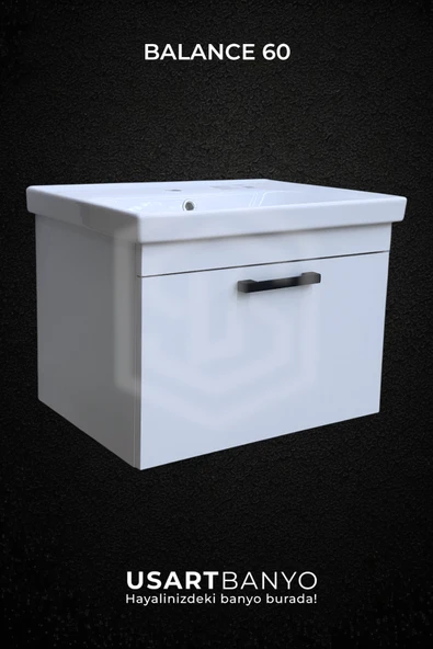 Balance 60 cm Beyaz Banyo Dolabı, Vazo Beyaz Led Ayna 80x50 cm - 6