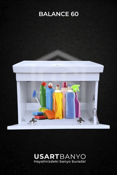 Balance 60 cm Beyaz Banyo Dolabı, Vazo Beyaz Led Ayna 80x50 cm - 4