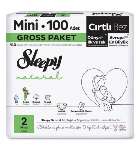 Sleepy Natural Bebek Bezi Gross Paket 2 Beden 3-6 Kg 100 Adet