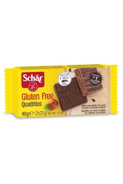 Schar Quadritos Bitter Çikolata Kaplı Glutensiz Gofret 40 Gr - %42'si Bitter Çikolata