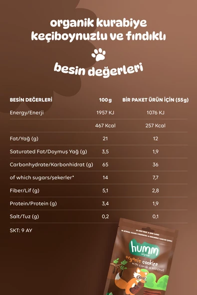 Humm Organic Keçiboynuzlu Fındıklı Kurabiye 55 Gr - 5