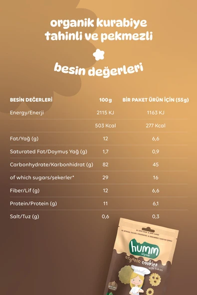 Humm Organic Organik Chefline Tahinli Pekmezli Vegan Kurabiye 55g X 6 Adet - 5