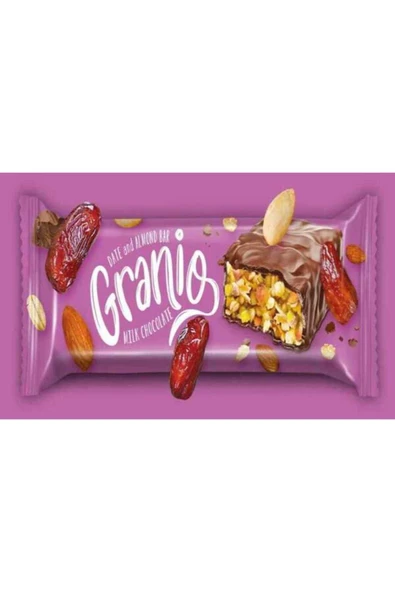 GRANIO GRANİO Bademli Hurmalı Sütlü Çikolata Kaplı Bar 40 gr X 24 Adet ürün görseli 1
