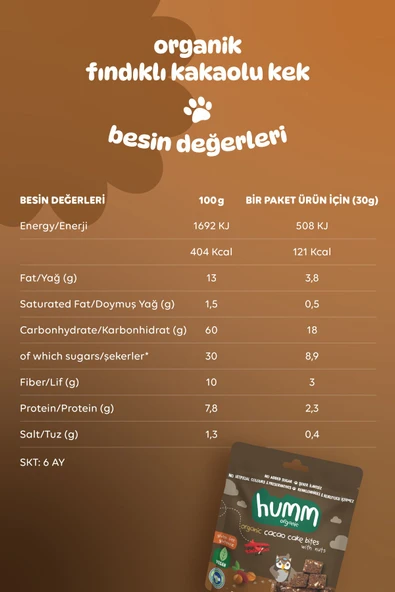 Humm Organic Organik Glutensiz Vegan Kakaolu Ve Fındıklı Kek - 30g - 5