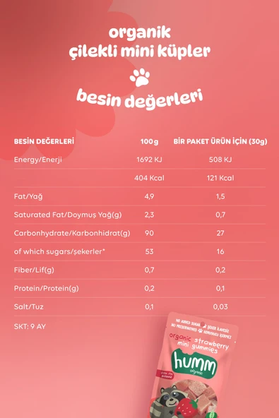 Humm Organic Organik Glutensiz Vegan Çilekli Mini Küpler - 30g - 5