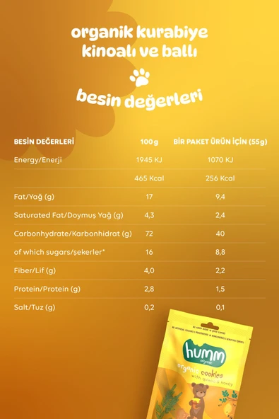 Humm Organic Organik Ballı Kinoalı Kurabiye 55g X 6 Adet - 5