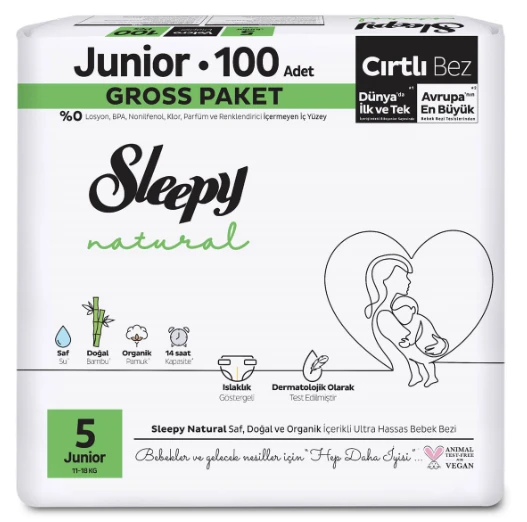 Sleepy Natural Bebek Bezi Gross Paket 5 Beden 11-18 Kg 100 Adet - 2
