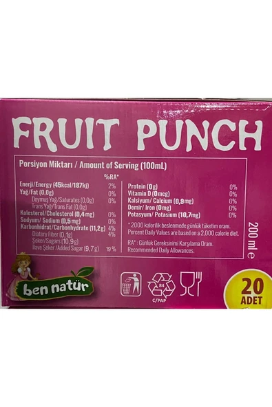 Ben Natür Fruit Punch 200ml* 20 Adet - 2