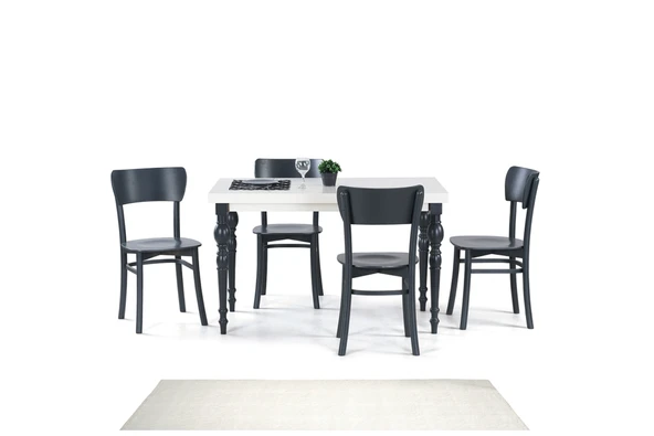 Damla Sabit Masa Ve Kapalı Kelebek Sandalye Takımı, Beyaz Antrasit,125X80 - 2