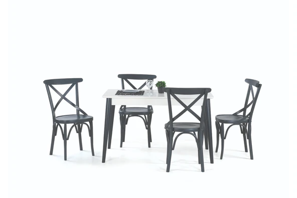 Milano Masa Ve Çarpı Çıtalı Sandalye Takımı, Beyaz Antrasit, 125X80 - 2